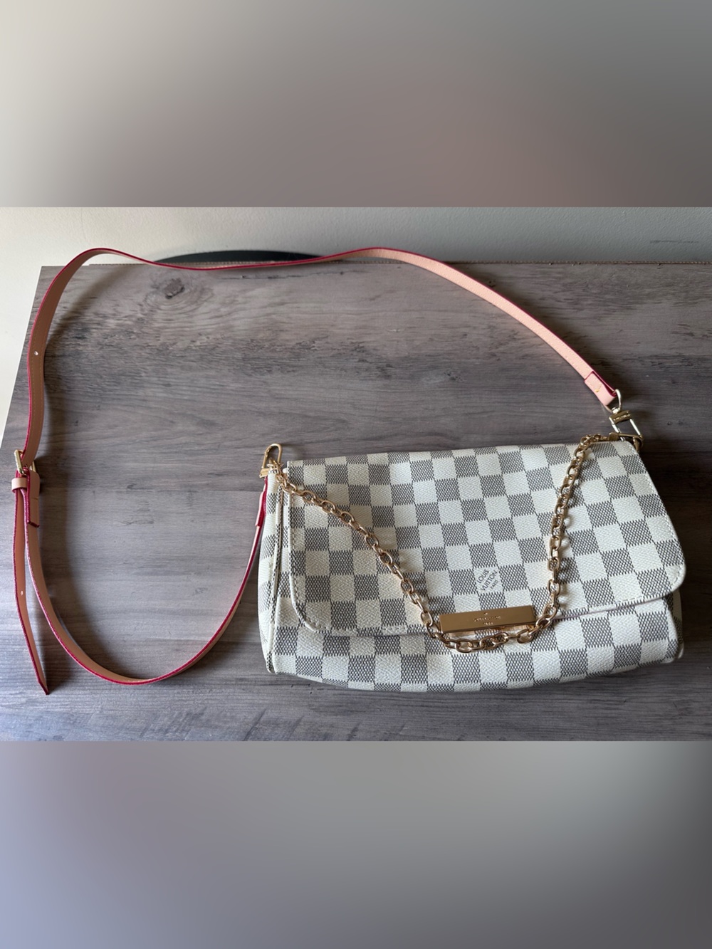 Designer-Inspired White Checkered Crossbody Bag with Pink Strap